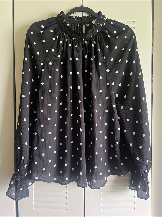 LOFT Tops - LOFT Black Blouse with White Polka Dots - Size XL - New with tags
